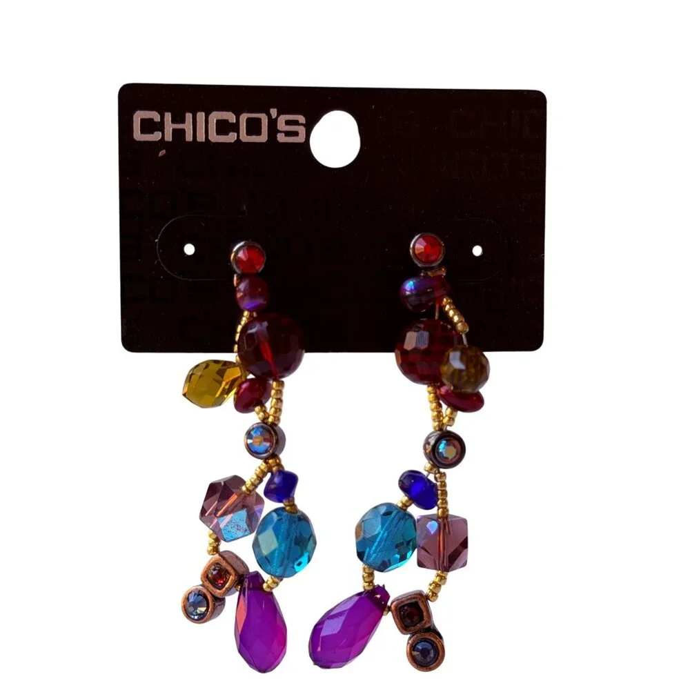 Vintage Chico’s Y2K Beaded Statement Earrings with Purple Red Blue Green Accents - Picture 8 of 8